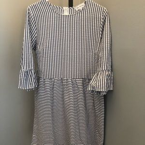 Navy and ivory striped dress- size L